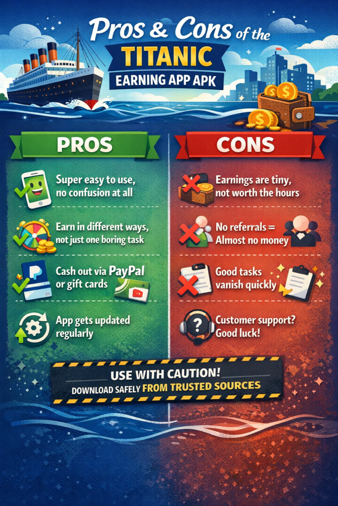 Pros And Cons of the Titanic Earning App APK Pros And Cons of the Titanic Earning App APK